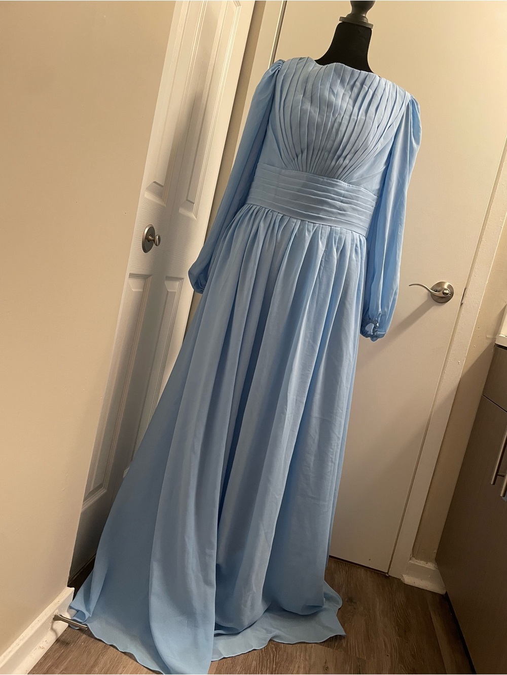 Powder Blue Pleated Maxi Gown